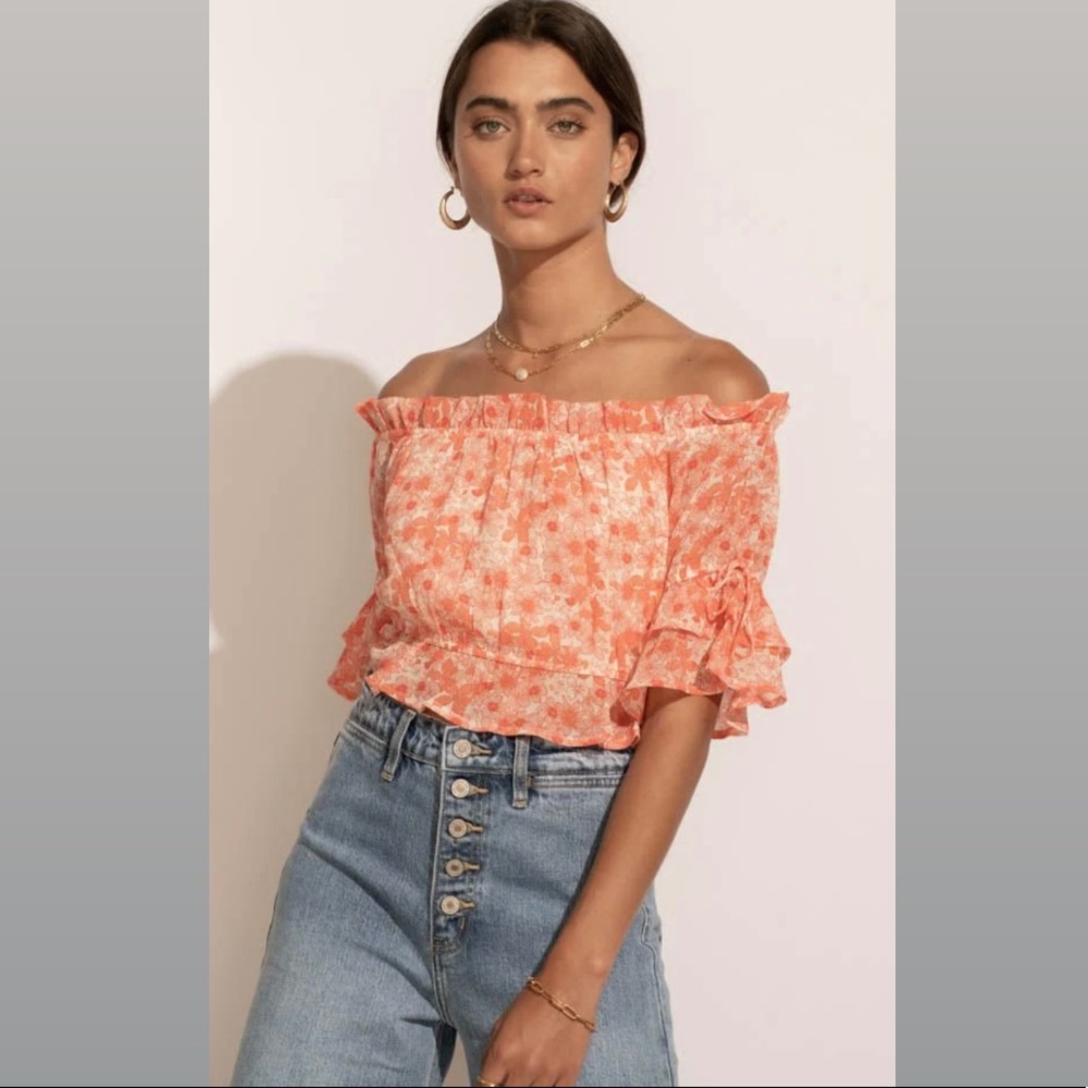 Bohme, NWT, Coral Crop Top, Off the Shoulder, Size M